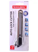 Нож канцелярский 18мм "Metallic", метал. корпус (рифленый), автофиксатор, блистер