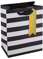 Пакет А5 18*23*10 "Black and white" нейтр., бум., блестки сыпучки, тег из "золотого" картона