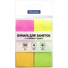 Блок бумаги 38*51 самоклеящийся 4цв 50л, неон, OfficeSpace