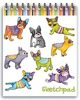Альбом для эскизов, Скетчпад Феникс+ 60л., А6 Цветные собачки обложка 7БЦ под матовой пленкой,на