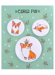 Набор значков Корги (металл) (2 шт 25мм, 1 шт 38мм)