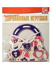 Шнуровка сумочка Кошечка и сердечки (Д497а) (сумочка+замочек+сердечко+шнурок) (3+) (упаковка)