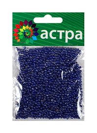Набор д/творчества АСТРА Бисер 11/0 20гр 128 синий/непрозр.глянцевый