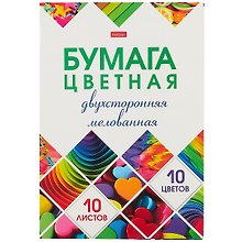 Цветная бумага «Мозаика» 10 цветов 10 листов А4, мелованная двухсторонняя, скрепка, Hatber
