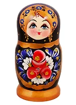 Матрешка 5 в 1 средняя (Цветы, Эскиз 06, Розы и ромашки на черном)