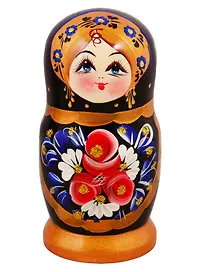 Матрешка 5 в 1 средняя (Цветы, Эскиз 06, Розы и ромашки на черном)