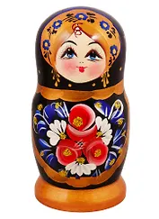 Матрешка 5 в 1 средняя (Цветы, Эскиз 06, Розы и ромашки на черном)