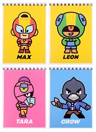 Блокнот А6 40 листов, нелинованный, "Leon, Amber, Emz, Nita, Frank" спираль, Brawl Stars