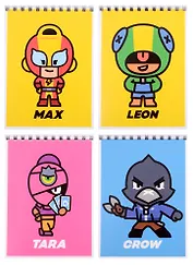 Блокнот А6 40 листов, нелинованный, "Leon, Amber, Emz, Nita, Frank" спираль, Brawl Stars