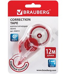 Корректор-лента BRAUBERG, прозрачный корпус,  5 мм х 12 м