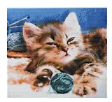Алмазная мозаика (классическая) с подрамником, с полным заполнением "Сонный котёнок", 30 х 30 см