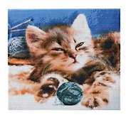 Набор для творчества Рыжий Кот. Алмазная мозаика классическая «Сонный котёнок», 30 х 30 см, 24 цвета, с подрамником, с полным заполнением