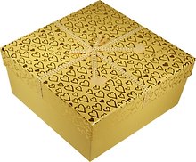 Коробка подарочная "Фетровые сердечки" желтый металлик 18*18*9см