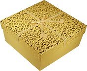Коробка подарочная "Фетровые сердечки" желтый металлик 18*18*9см