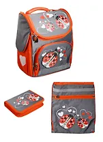 Ранец школьный "БОЖЬИ КОРОВКИ НА СЕРОМ" 35*26*15см в наборе: пенал б/наполнения, мешок д/обуви, в подарочной коробке, Феникс