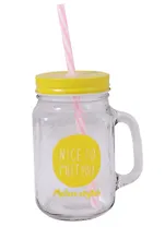 Баночка с ручкой и крышкой + трубочка, для коктейлей Nice to meet you (стекло) (450мл)