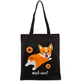 Сумка-шоппер Корги и пончики черная, текстиль, 40см.*32см., с 2 ручками