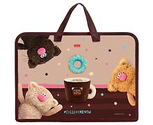 Папка для тетрадей А4 "Кофейные коты" 34*24,5*7см, пластик, молния, текст.ручки