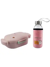 Набор Бутылка в чехле велюр Kawaii Котики Enjoy the little things (стекло) (300мл) (12-07599-KWI2)+Ланч-бокс Кролик Kawaii 1000мл (пластик) (20х13х7) (12-34435-LB5)