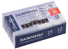 Зажимы для бумаг Глобус, 15 мм, 12 штук, черные