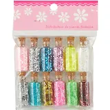 Набор глиттер в стеклянных бутылках с пробками на европодвесе с хедером, 12 шт, ГЛ