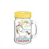 Сувенир, Кружка для напитков Единорог из стекла,с крышкой из луженой стали, 450мл, 6,5*6*13см