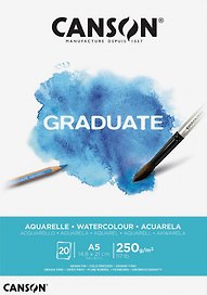 Альбом для акварели А5 20л "Graduate" 250г/м2, склейка с одной стороны, 100% целлюлоза мелкозернистая, Canson