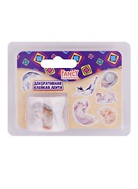 FANCY CREATIVE Лента клейкая декоративная Кошечки, рисовая бумага, 1 м, в блистере FD020141