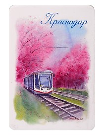 Магнит Трамвай Цветущие сливы (Краснодар) (картон) (МК/111/024)