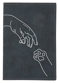 Обложка для паспорта Рука и лапка (линия) (темно-синяя, белый рисунок) (эко кожа, нубук) (ОПН2024-2)