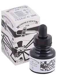 Тушь художественная Winsor&Newton, флакон с пипеткой, 30 мл, черная