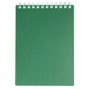 Блокнот А6 80л кл. "VELVET" зеленый, пласт.обл, спираль