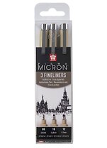 Ручки капиллярные черные 03шт "Pigma Micron" 0.5мм, 0.6мм, 0.7мм