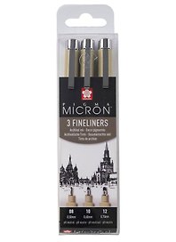 Ручки капиллярные черные 03шт "Pigma Micron" 0.5мм, 0.6мм, 0.7мм