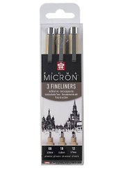 Ручки капиллярные черные 03шт "Pigma Micron" 0.5мм, 0.6мм, 0.7мм