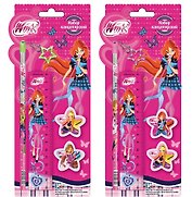 Набор канцелярский (карандаш ч/гр,лин.15см,2 ластика) блист., Winx