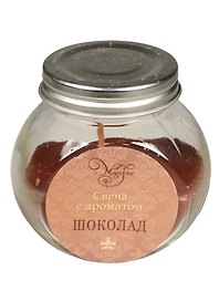 Свеча в стеклянной круглой баночке с металлической крышкой Шоколад (9 см) (41238)
