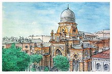 Открытка 10*15см тушь СПб Большая хоральная синагога О/010/014