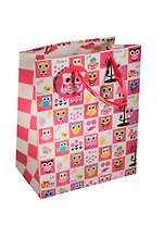 Пакет подарочный бумажный А4 26*32*12 "Совы. Owls", розовые квадраты, мат. ламинат, Хансибэг