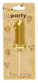 Свеча для торта Цифра 1 Воздушный шар (6см) (золото) (блистер)