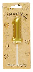 Свеча для торта Цифра 1 Воздушный шар (6см) (золото) (блистер)