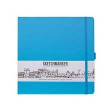 Скетчбук 20*20 80л "Sketchmarker" синий неон, 140г/м2, слоновая кость, тв.обл.