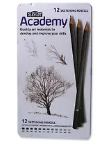 Набор карандашей для набросков, "Academy", 6B-5H, 12 штук, в металаллической коробке
