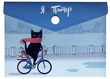Папка-конверт А6 на кнопке СПб "Котик на велосипеде"