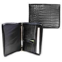 Папка деловая 270*370 кожзам, черная, крокодил, 4 кольца, молния, карман на молнии, Канцбург