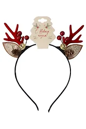 Ободок новогодний Рожки олененка с ушками и бубенчиками (текстиль) (12-6142-HNY13)