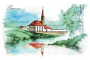 Открытка 10*15, акварель, Гатчина Приоратский замок