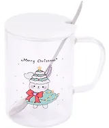 Кружка с крышкой и ложкой Новогодний зайчик (стекло) (420 мл)