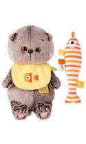 Игрушка мягкая Budi Basa, Басик BABY в слюнявчике с рыбкой-погремушкой 20см