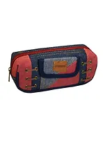 Пенал-косметичка прямоугольный 21,5*9,5*4см, полиэстер, декоративная нить, накладной карман, мет. фурнитура, темно-синий с красный, Proff